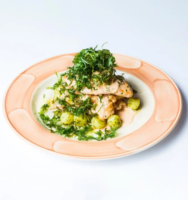 Pesto & olive crusted fish